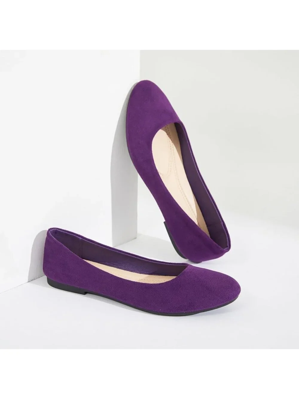 Women's Purple Round Toe Ballet Flats Comfortable Ballerina Dress Shoes